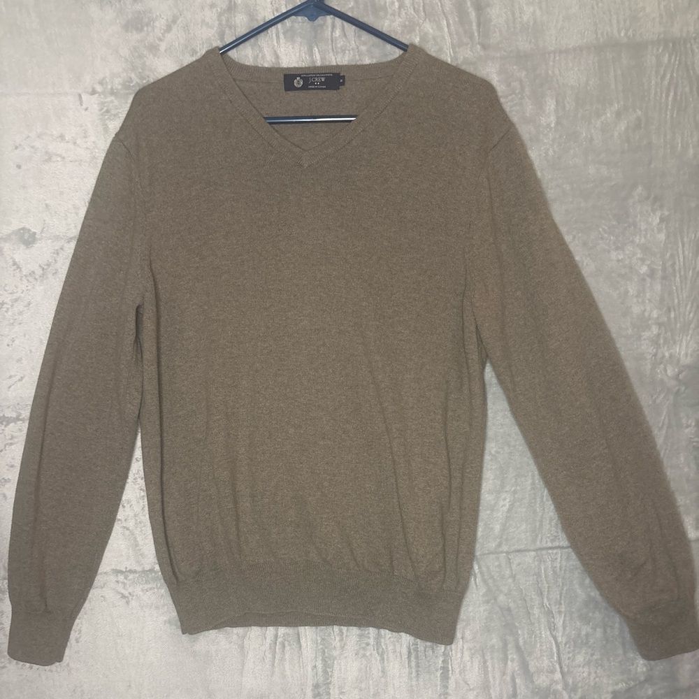 J. Crew Brown Beige Cashmere Blend V Neck Soft Sweater Size M